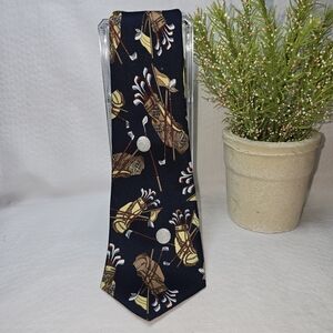 GOLF THEME MENS SILK TIE NAVY GOLDS REDS GOLFING GEAR